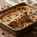 Chunky cookie dough being scooped from a pan